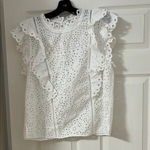 Veronica Beard White Flutter Sleeve Ruffled Blouse